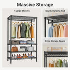 VIPEK V1 Wire Garment Rack 4 Tiers Heavy Duty Clothes Racks for Hanging Clothes Large Clothing Rack Freestanding Closet with Hanging Rod, 35.4'' L X 15.7'' W X 70.9'' H, Max Load 500LBS, Black