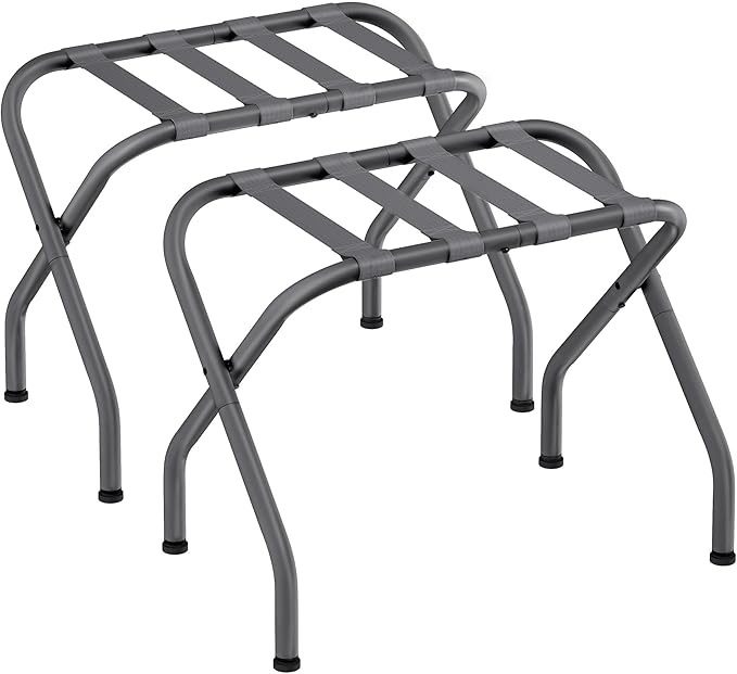 SONGMICS Luggage Rack for Guest Room, Set of 2 Suitcase Stands, Foldable Steel Frame, for Hotel, Bedroom, Holds up to 110 lb, 27.2 x 15 x 20.5 Inches, Slate Gray URLR001G02