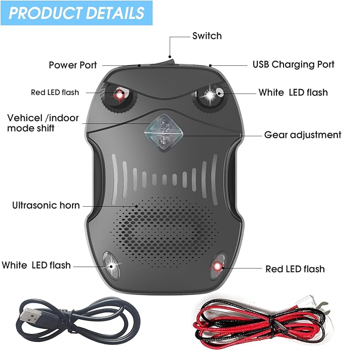 Ultrasonic Rodent Control Repeller, Under Hood Mice Repellent Battery Operated Car Rat Repellent Mice Deterrent Keep Animal Away from Car Engine Garage Attic Basement Warehouse Barn Vehicle Protection