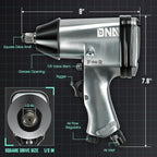 DNA MOTORING 17 Pcs Air Tool Kit 1/2-Inch Pneumatic Air Impact & Ratchet Wrench Kit Torque Wrench for Repairs, w/Case, Sliver/Black, TOOLS-00530