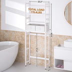 Cozivolife Over The Toilet Storage with 2 Baskets, 4-Tier Bamboo Organizer Rack with Paper Holder & 4 Hooks & Waterproof Feet Pad,Freestanding Shelf for Bathroom(White)