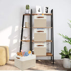 6 Pack Fabric Storage Baskets for Shelves, Closet Storage Bins for Shelves, Fabric Baskets for Organizing with Handles for Home and Office (White with Beige,15"L*10.2"W*9"H)