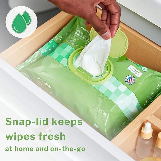 McKesson Flushable* Adult Wet Wipes – 48 Wipes (1 Pack of 48) – Aloe & Vitamin E, Plant-Based Cleansing Wipes, Scented