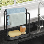 Kitchen Sink Rack Tray Organizer Stand for Sponge, Dish Cloth, Rag, Brush, Scrubber Storage and Organization (Black)