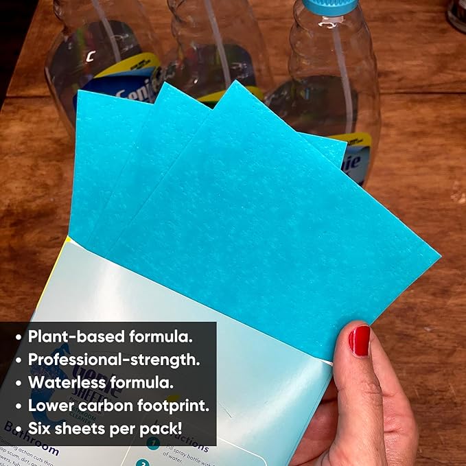 Genie Sheets Bathroom Cleaner | Concentrate Makes 6 24oz Refills | Professional-Strength | Just Add Water | Sustainable Eco-Friendly Plant-Based Solution | 6 Sheets