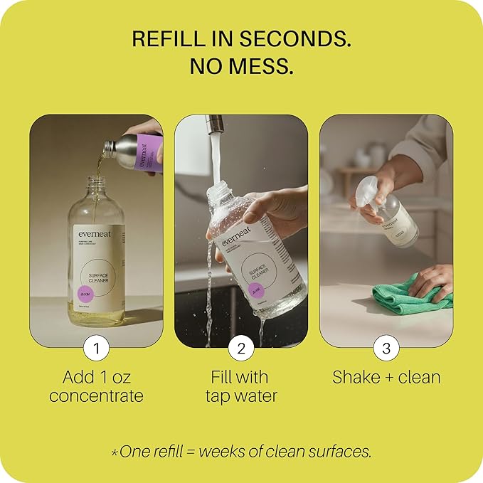 Everneat Probiotic Surface Cleaner Concentrate – Cleans for Days, Refillable, Non-Toxic | Refill Bottle Makes 4 Spray Bottles | Lavender, Clary Sage, Copaiba & Orange | 4 oz (Just Add Water)