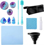 Enhon 13 Piece Glass Cleaning Kit, Reusable Glass Cleaner Kit with Cleaning Plugs & Caps, Silicone Bottle Brushes, Cleaner, Mat, Folding Funnel, Storage Bag & Towel, Effortless Washing & Easy Storage