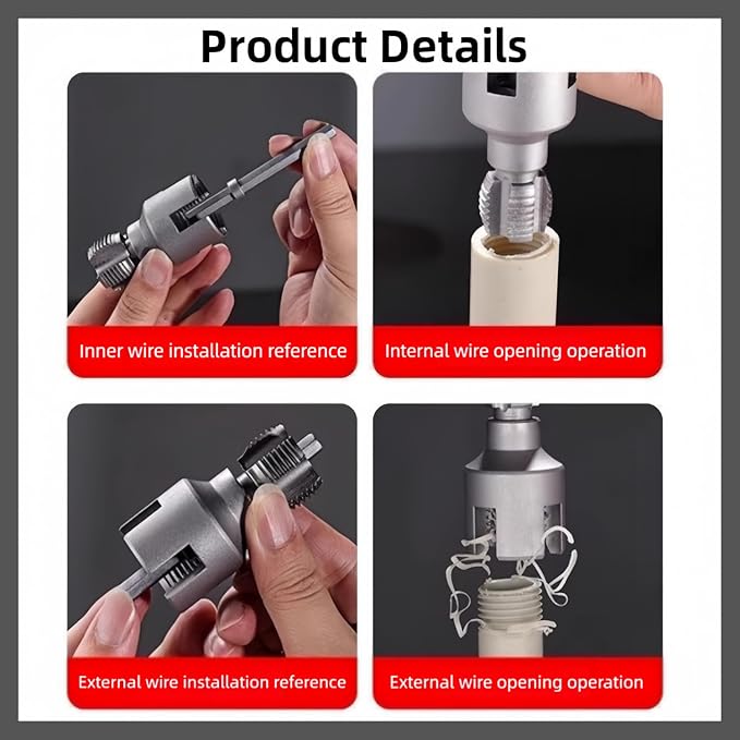 Integrated Internal & External Pipe Threading Tool, PVC Dual-function Pipe Threading Tool for 1/2" & 3/4" Pipes, Electric Drill Compatible PVC & Plastic Pipe Threader Kit for Home Repair (1/2")