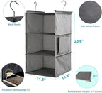 3-Tier Hanging Closet Organizer - Foldable Hanging Shelves for Closet, Space Saver Storage for Clothes, Sweaters, Shoes, Handbags & Accessories, Easy Setup, Grey