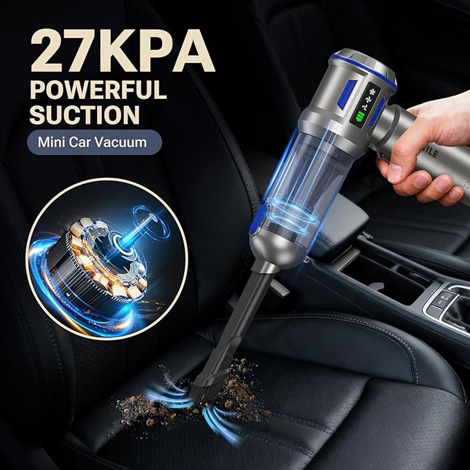 Mini Vacuum Cleaner, 2 in 1 27000PA Brushless Car Vacuum &250000RPM Air Duster 9000mAh Battery Air Blower Wireless Handheld Vacuum for Car,Office and Home
