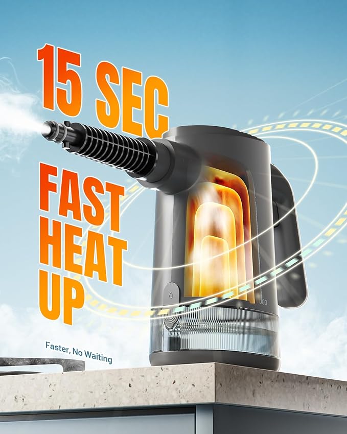 TEEVOGO Handheld Steam Cleaner for Home, Portable Steamer Cleaner with 12 Accessories, 15S Fast Heat Up, Steam Adjustable, Steamer for Cleaning Grout, Floor, Kitchen, Bathroom, Windows, Black