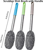 3-Pack Steel Wool Scrubber with Long Handle, Kitchen Dishwashing Pot Scrubber for Deep Cleaning