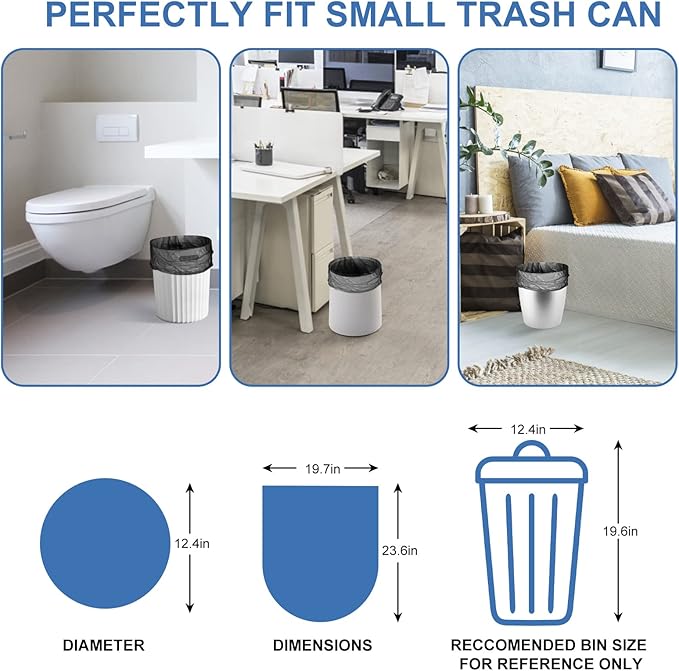 Small Trash Bags 3-5 Gallon, Inwaysin 200 Count Small Bathroom Trash Bags Black, Strong Small For Garbage, 4 Gallon Biodegradable, Unscented, Size Expanded for Kitchen