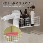 Wall-Mounted Hair Dryer Holder Styling Tool Organizer 4-Shelf Storage Wire Basket with Hook Heat Safe Rack for Hair-Straighteners,Curling Wands,Flat Iron,Cabinet Door Bathroom Kitchen White
