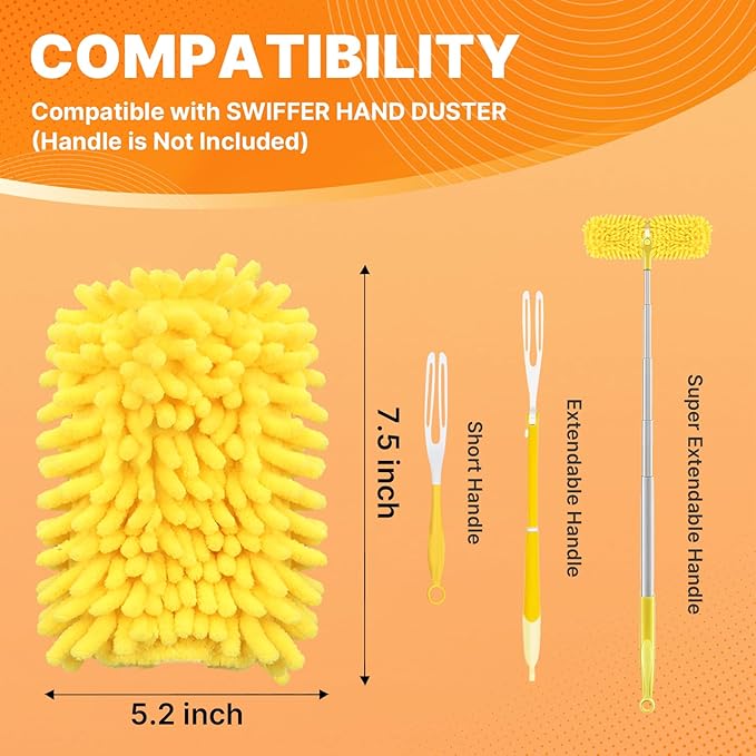 Reusable Duster Pads Compatible with Swiffer Hand Duster, 360 Duster Refill, Dusters Heavy Duty Refills, Microfiber Dusters Refills for Swiffer 3ft 6ft Extended Handle, 2 Pack (Handle is Not Included)