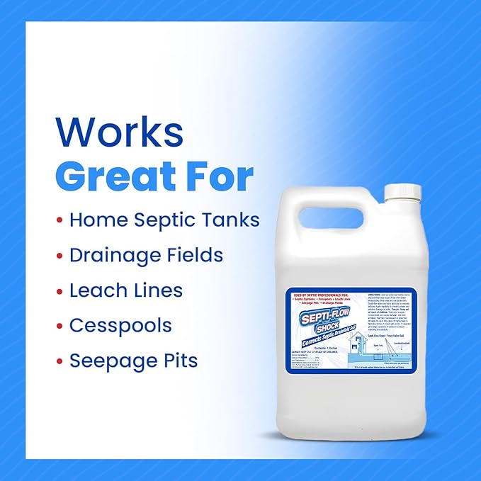 Septi-Flow Shock Septic Drainfield Repair Solution, Clears Leach Fields, Dissolves Hardened Deadpan Soil, Complete Treatment, One Gallon - 128 Fl Oz (Pack of 1) - Drain Field Treatment by Septi-Flow