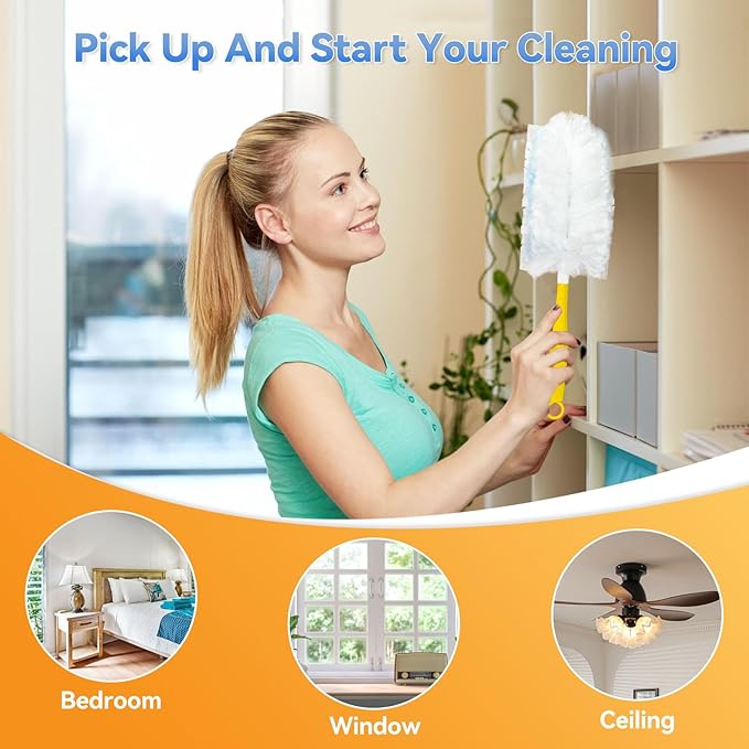 60 Pack Dusters Refills Compatible with Swiffer Duster Handle Models, 180° One Sided Duster Refills for Short and Extendable Handles, with 1 Pack Handle