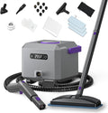 Canister Steam Cleaner: 50-Sec Heat-Up, 0.6 Gal Tank Refill Anytime (Non-Pressurized), 1650W, 60 PSI, 21-Pcs Kit, Dry/Wet Modes, Detachable Hose for Tile Grout Furniture Floor Car Cleaning Gray