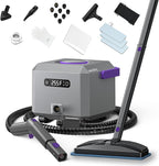 Canister Steam Cleaner: 50-Sec Heat-Up, 0.6 Gal Tank Refill Anytime (Non-Pressurized), 1650W, 60 PSI, 21-Pcs Kit, Dry/Wet Modes, Detachable Hose for Tile Grout Furniture Floor Car Cleaning Gray