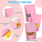 100PCS Mylar Bags for Food Storage, Smell Proof Bags Resealable Food Packaging for Small Business Stand Up Pouches with Window, 5.9" x8.7", Pink