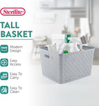 Sterilite 6-Pack Tall Basket, Woven Plastic Storage Baskets for Organization, Cement - Organizing Bin Containers with Handles for Bedroom, Bathroom, Dorm, and Closet