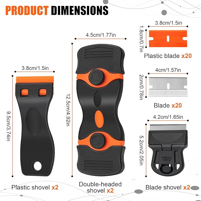 6 Pack Razor Blade Scraper Tool, Razor Scraper, Paint Scraper for Cleaning, With Extra 40Pcs Blade Scraper, For Cooktop, Wall, Floor, Glass Cleaning Scraper