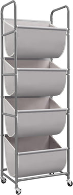 STORAGE MANIAC Vertical Rolling Laundry Hamper, 4 Section Laundry Sorter with Wheels and 2 Breaks, 4-tier Laundry Baskets for Small Space, Dorm, Laundry Room, Closet, Bathroom, Gray 4-tier