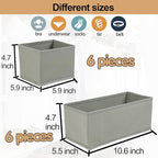 Fordonral Drawer Organizer Clothes, Foldable Fabric Dresser Organizer Closet Organizers and Storage Box for Underwear,Folded Clothes,Baby Clothing,Socks,Bra,Towels,Ties(6M+6S,Gray)