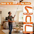 30FT Reach High Ceiling Duster Kit, Window Cleaning kit with 5-24FT Extension Pole, Fan Duster for Ceiling Fan Blades, Microfiber Feather Duster, Rotatable Window Squeegee and Cobweb Duster