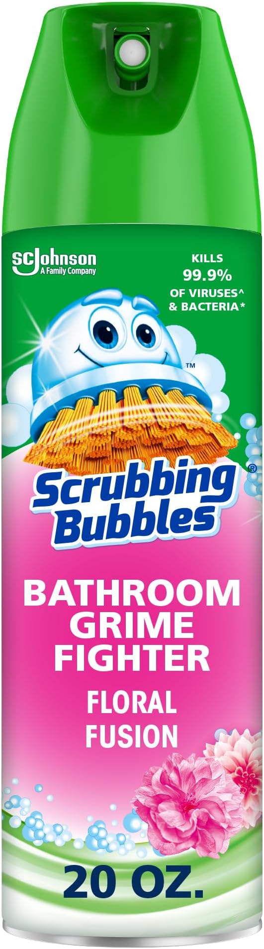 Scrubbing Bubbles Bathroom and Shower Cleaner Disinfectant Aerosol, Foaming Action Bathroom Grime Fighter, Floral Fusion Scent, 20oz