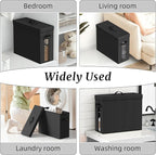 NAMTSO Bathroom Toilet Paper Storage with Lid - for Up to 12 Rolls | Storage Bins with Lids for Towel or Yarn | Free Standing | Foldable | Moisture Resistant | Clear Plastic Window | Black | 2 Pack