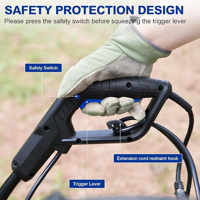 BILT HARD 14-Amp 18-Inch Electric Tiller Cultivator, 8'' Tilling Depth Corded Garden Rototiller, 6 Steel Front Tines Roto Tillers with Adjustable Wheels & Foldable Handle for Garden Lawn Soil Digging