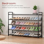 Bumusty 5-Tier Long Expandable Shoe Rack for Closet, 18"-44" Adjustable Shoe Rack for Entryway, 25-30 Pairs Large Shoe Organizer Shelf Storage, Sturdy Metal, Black