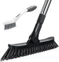 Qaestfy Grout Brush with Long Handle for Cleaning, Stiff Bristles Handheld Tile Scrub Brush, V-Shape Crevice Cleaning Brush for Floor Deep Cleaning