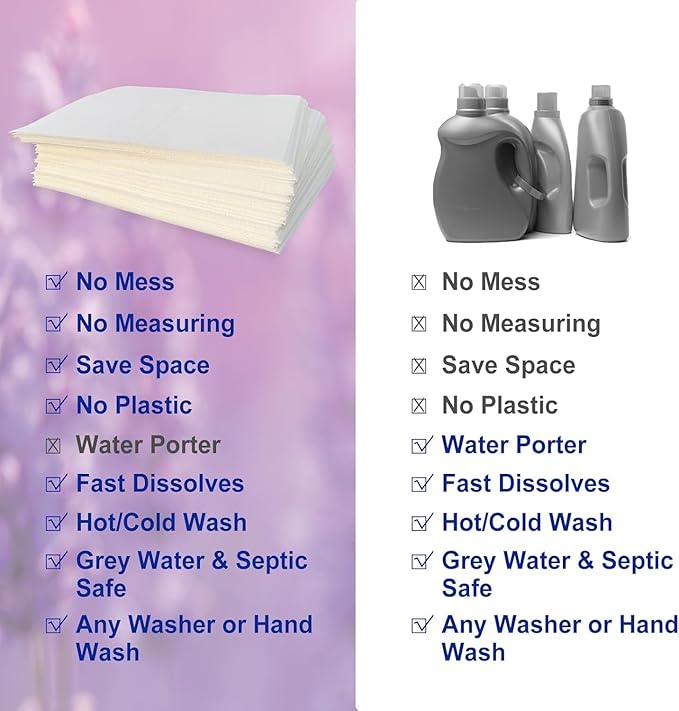 DR.EASY Odor Remover Laundry Detergent Sheets 240 loads Lavender,Easy To Carry Great For Travel,safe for baby & pets,No mess No Dyes biodegradable formula