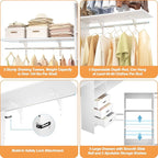 iSunirm 8FT Closet System, 96'' Closet Organizer System with 3 Hanging Rods, Wall Mount Bedroom Wardrobe with 3 Drawers Walk-in Closet, Adjustable Cloth Garment Rack from 5 to 8FT (Cut to Fit), White