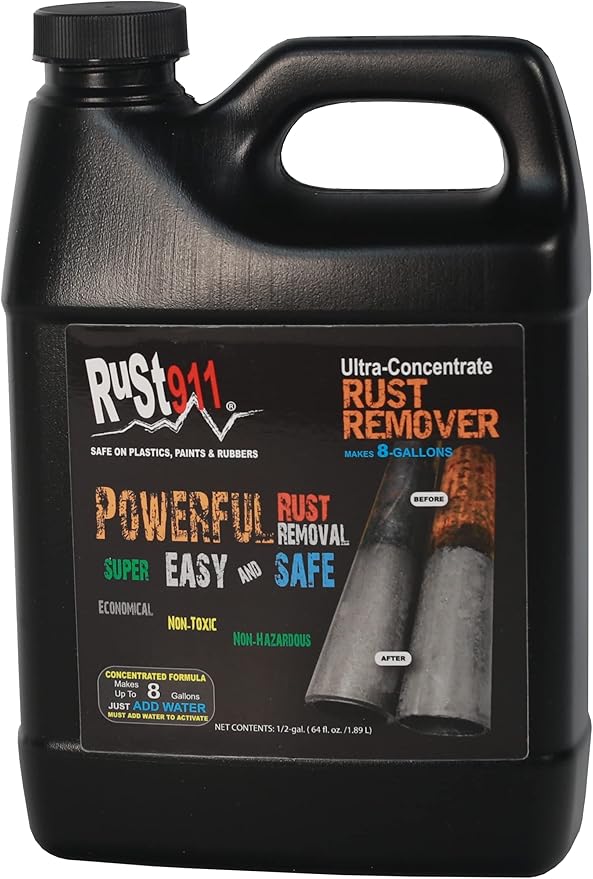Rust911: Makes 8-Gallons of Rust Remover Dissolver - Economical, Safe-to-Use, No Acids - Fast Rust Removal Without Sanding or Harsh Chemicals: Ultra-Concentrated 1/2-Gallon Bottle