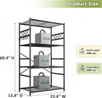 DurayLoly Storage Shelves 4 Tier Shelf Organizer,Metaling Shelving with Hooks,Heavy Duty Garage Shelves Unit with Leveling Feet,Wire Shelving for Pantry,Kitchen and Closet,23.6" W x 13.8" D x 60.4" H