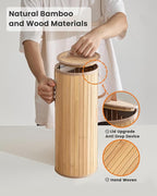 Bamboo Toilet Paper Storage Basket with Lid & Handle - 10L Handwoven Bathroom Organizer for 4 Rolls - Sturdy Stand Holder for Toilet Paper Organization, Natural