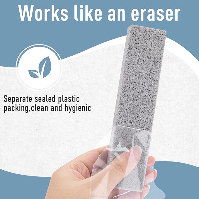 WISYOK 12 Pack Toilet Pumice Stone with 2 Handle, Hard Water Ring Calcium Buildup Remover, Grey Pumice Stone for Bathroom, Sink, Bathtub, Pool, Grill Cleaning