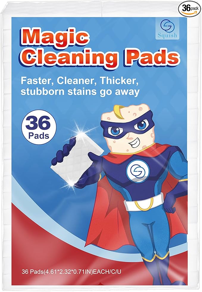 squish Magic Sponge Eraser, 36 Count Magic Cleaning Pads for Walls Oven, Kitchen, and Shoe Cleaner, Magic Erasers with Melamine Foam, Universal Cleaner