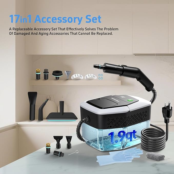Steam Cleaner for Home(True High Temperature257℉),3-Levels Adjustable Handle Steamer for Cleaning,1.9 Quart Steam Cleaner for Car,2500W Handheld Steam Cleaner,Clean Grease,Dirt,Tile Furniture