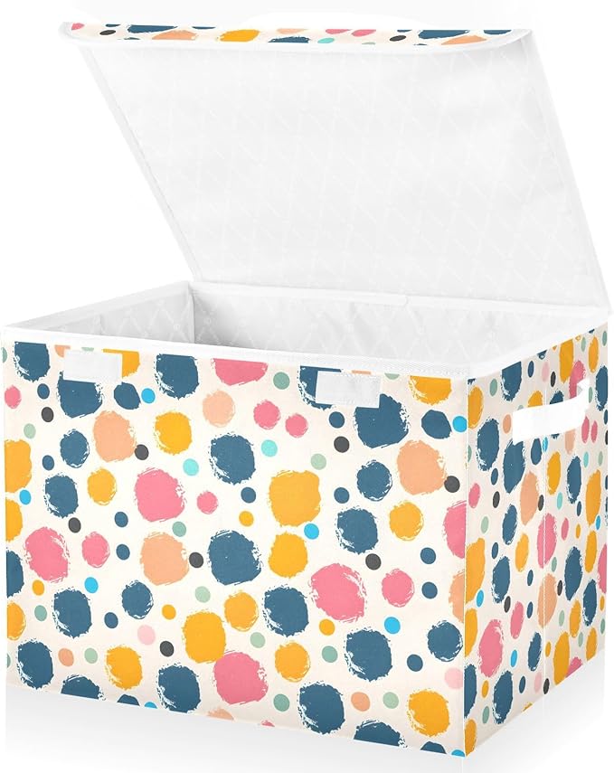 senya Large Storage Bins with Linen Collapsible Foldable Storage Cubes Fabric Closet Organizer Containers box with Flip-Top Lid for Home Bedroom Office 16.7 x 12.6 x 11.8in (Polka Dots)
