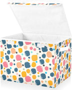 senya Large Storage Bins with Linen Collapsible Foldable Storage Cubes Fabric Closet Organizer Containers box with Flip-Top Lid for Home Bedroom Office 16.7 x 12.6 x 11.8in (Polka Dots)