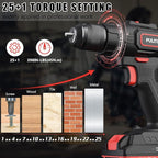 PULITUO Cordless Drill Set, 20V/2.0Ah Electric Power Drill, Torque 45N.m, 25+1 Torque Setting,1/2” Keyless Chuck, 2 Variable Speed Setting, with 43 PCS Bits, Storage Bag