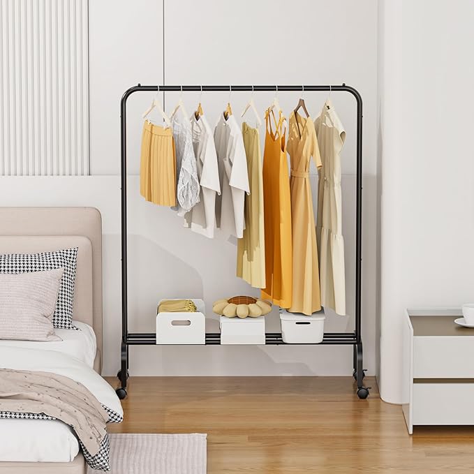 STARLATTA Rolling Clothing Racks for Hanging Clothes, Garment Rack for Clothes to Hang, Metal Portable Wardrobe Rack for Coats, Jackets, Shirts, Dress,Black