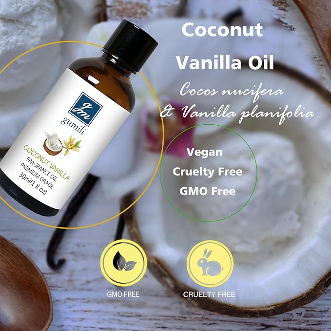 Coconut Vanilla Fragrance Oil, Perfume Oil, Home Scent Oils for Soaps, Candle Making, Dryer Balls, Diffusers, Laundry, Slime -1 oz /30ml