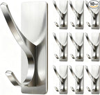 pickpiff Brushed Nickel Self Adhesive Coat Hooks for Hanging: 13LB Extra Strong Stainless Wall Hook for Towel, Utensil, Backpack, Hat, Sturdy Metal Hanger for Bathroom, Kitchen, Door, 10 Pack