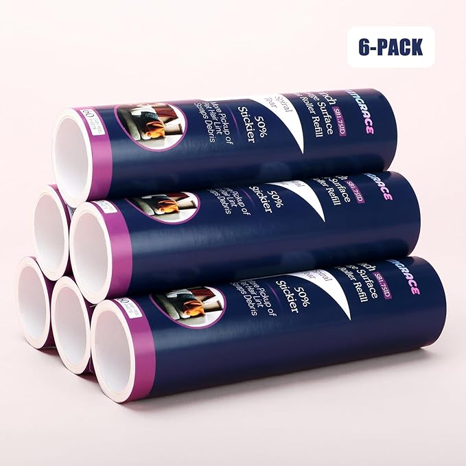 8 inch Wide Lint Roller Refills Compatible with Scotch Brite 50% Stickier Large Surface Roller Refill, Works Great On Pet Hair, 60 Sheets per Refill, Pack of 6, 360 Sheets Total