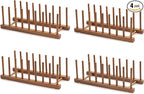 HBlife 4pcs Acacia Wooden Dish Dying Rack Pot Lid Plate Organizer Holder for Cabinet, Cutting Board Stand Drainer Storage Plate Rack for Dish, Pot Lid, Bowl, Cup, Cutting Board and Books